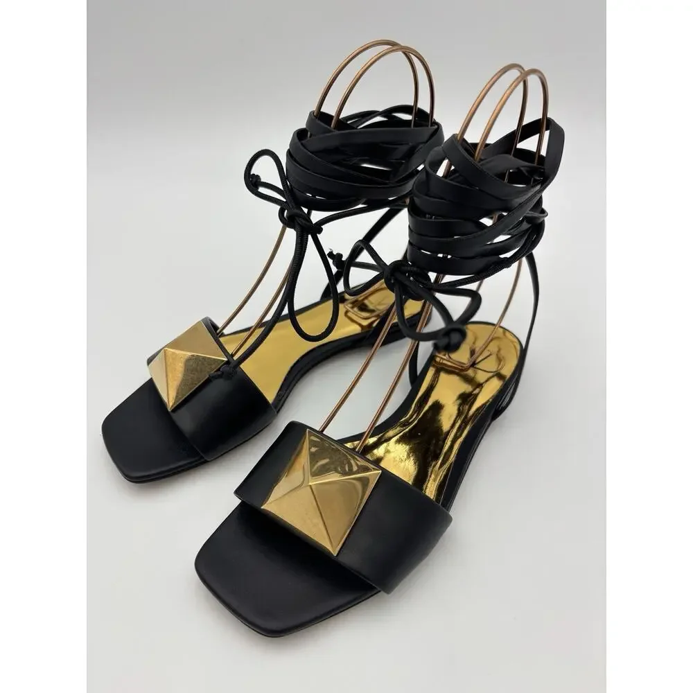 Valentino One Stud Leather Gladiator Sandals Black Leather Size 35 5 Rockstud